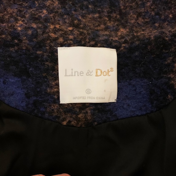 Line & Dot Navy Brown Plaid Pattern Wool Jacket - Picture 4 of 6